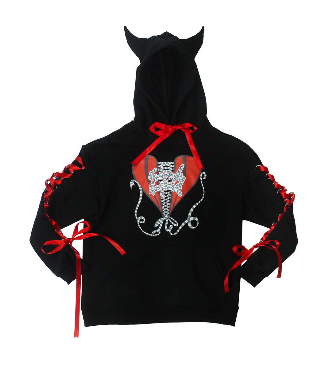 Play Piercing Sleeves Devil Hoodie - Black & Red – Kathleen