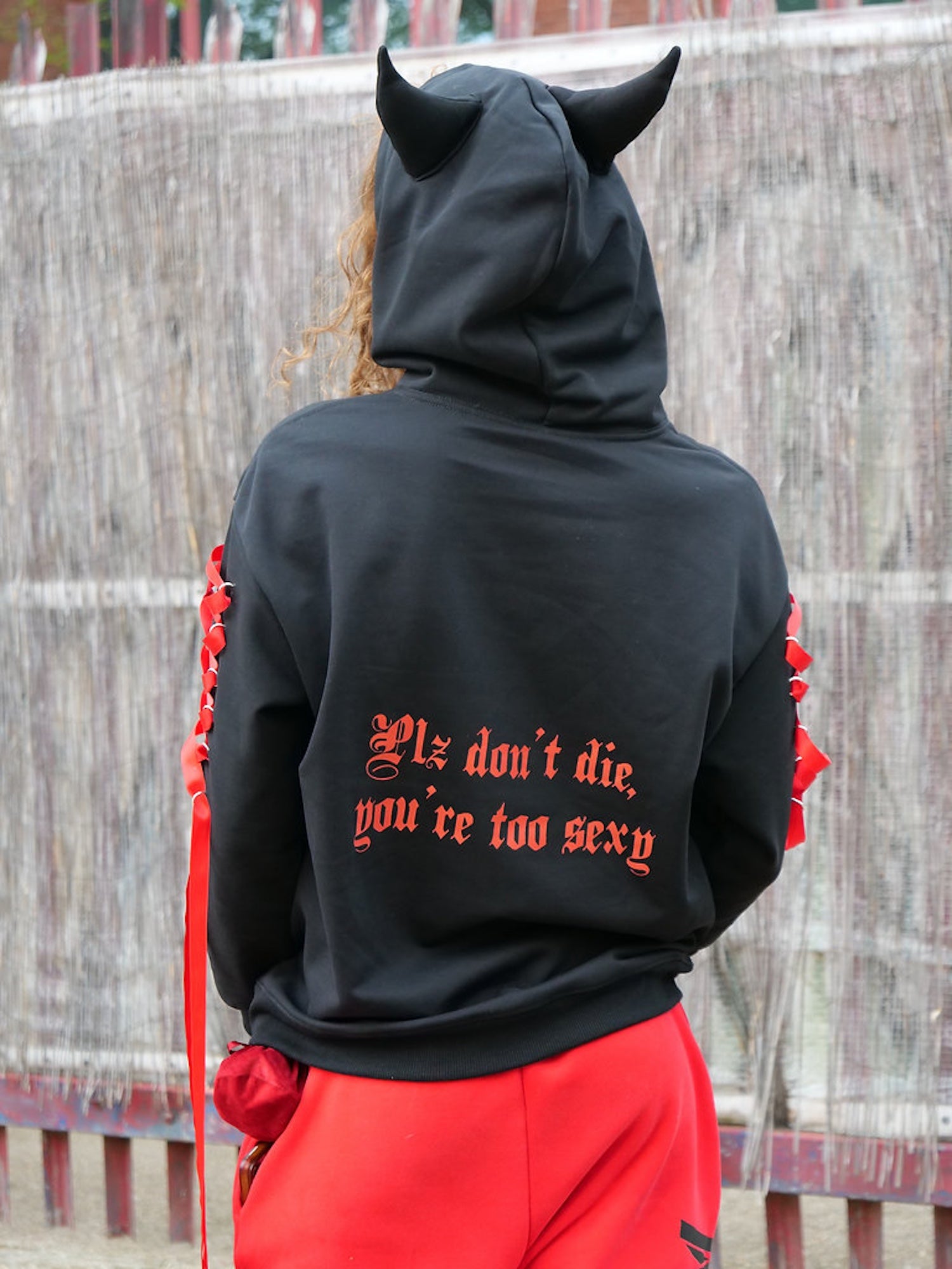 Play Piercing Sleeves Devil Hoodie - Black & Red