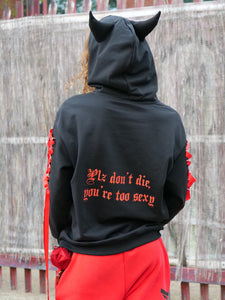 Play Piercing Sleeves Devil Hoodie - Black & Red