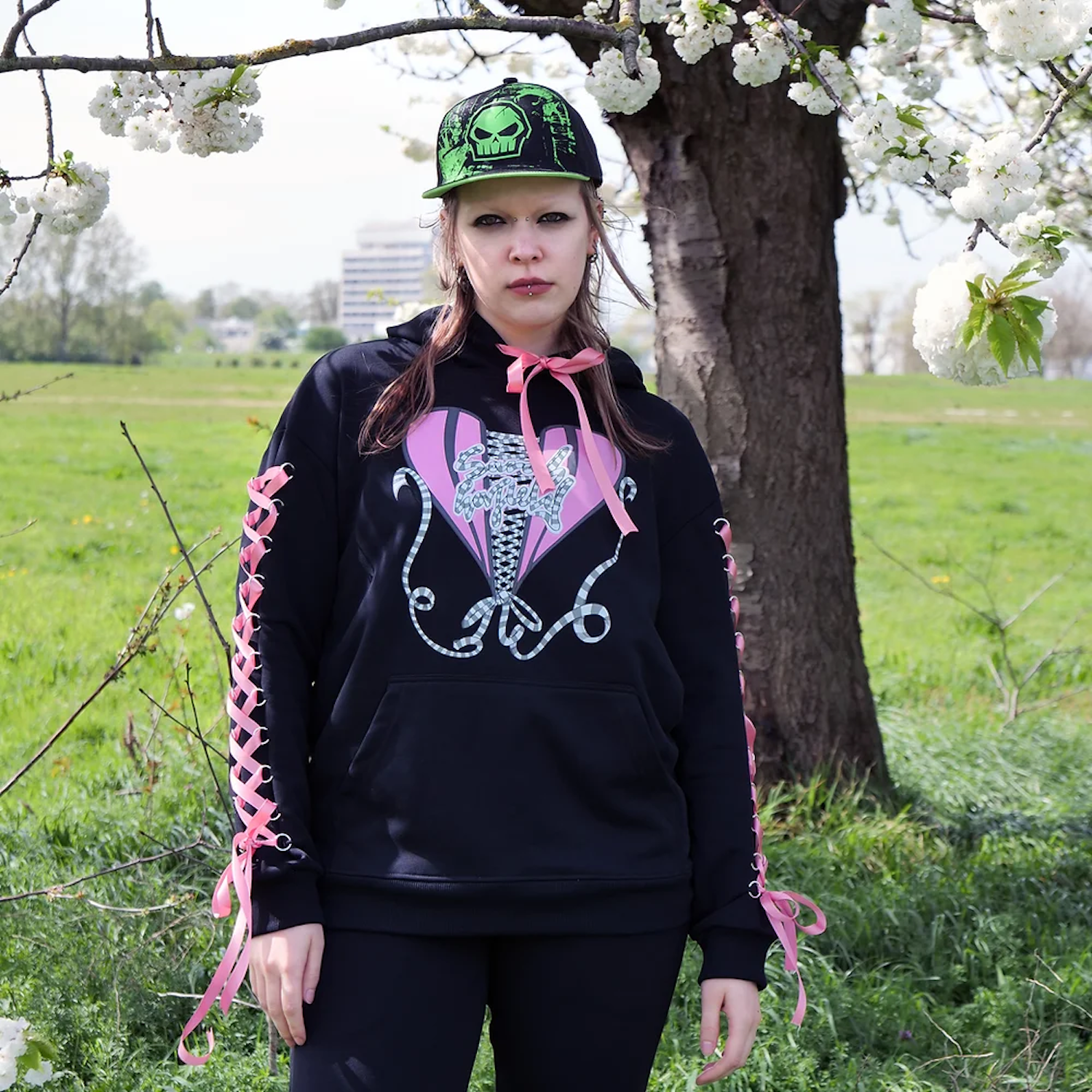 Play Piercing Sleeves Devil Hoodie - Black & Red