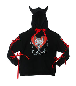 Play Piercing Sleeves Devil Hoodie - Black & Red