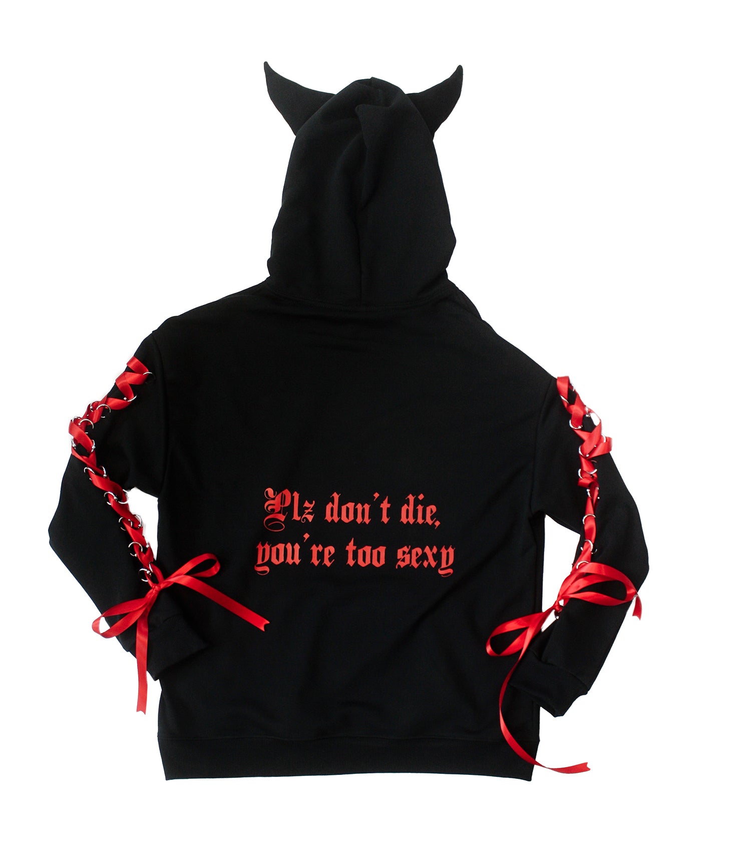 Play Piercing Sleeves Devil Hoodie - Black & Red