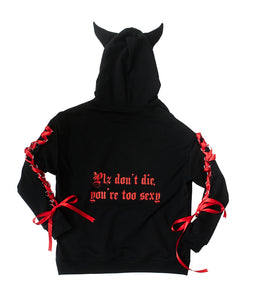 Play Piercing Sleeves Devil Hoodie - Black & Red