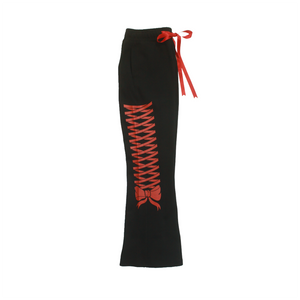 Bow Sides Flared Sweatpants - Black & Red