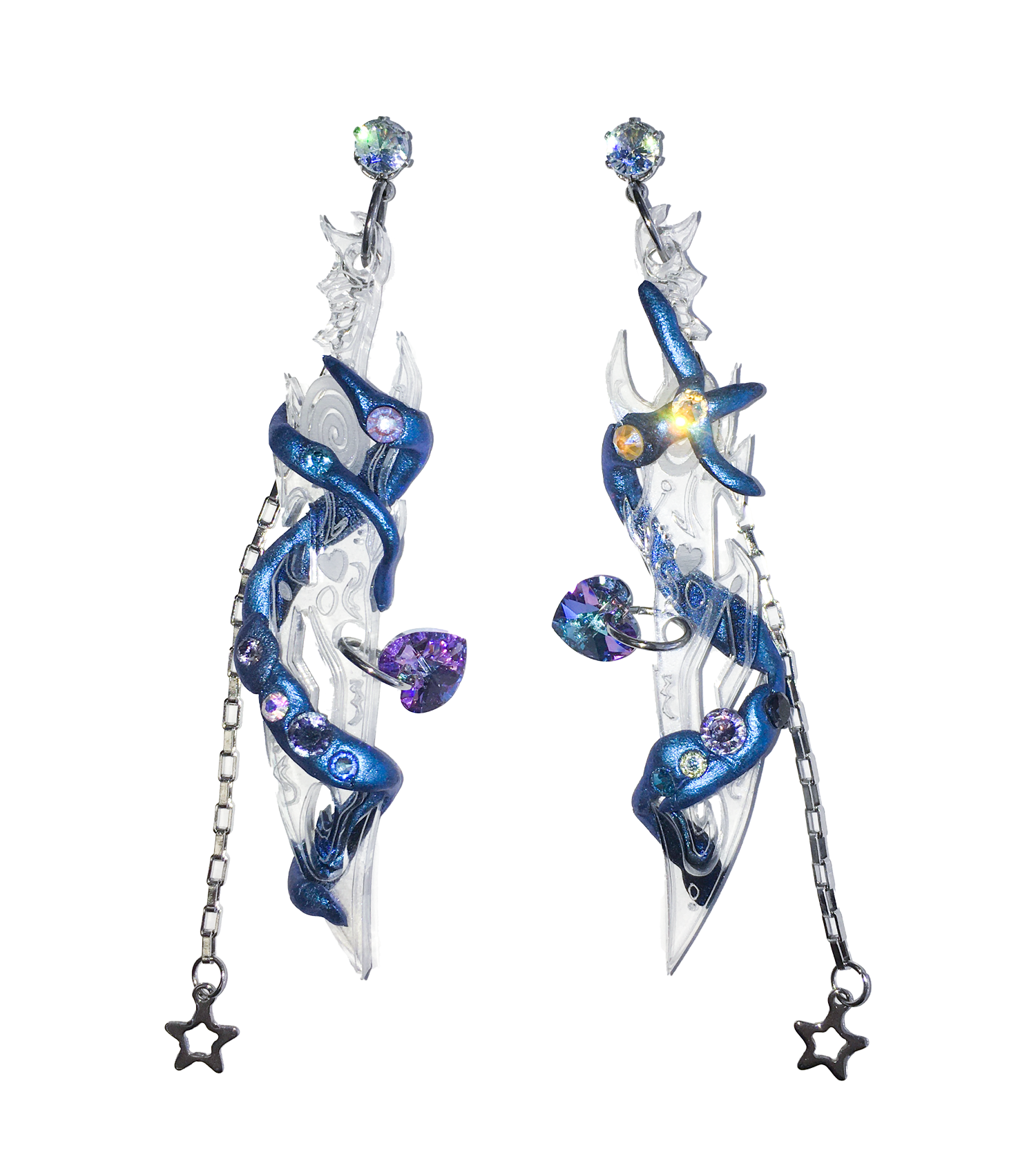 Dark Crystal Spiral Swords Earrings