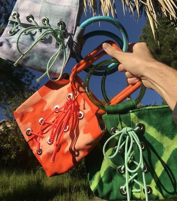 Annabelle p. lee, bag, purse, mini bag, mini, checkered, canvas, denim, artist, Los Angeles, kathleen, vintage, handmade, green
