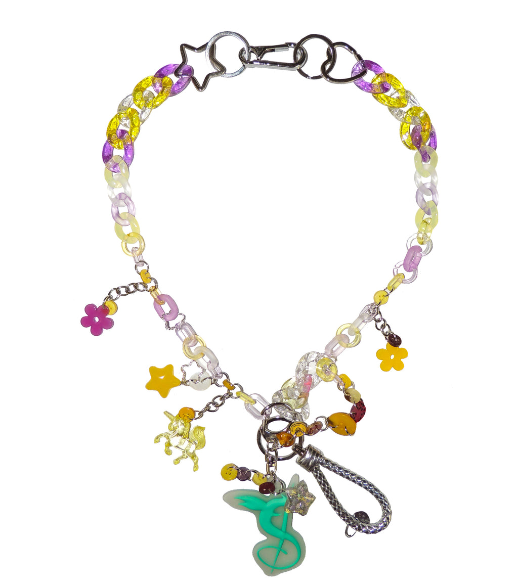s/ash, slash, slash chain, chain necklace, unicorn necklace, decora, harajuku, independent designer, independent fashion, handmade, kathleen, shop kathleen, kathleen los angeles, rainbow chain, sparkle chain, sparkle heart, purse chain, tassel necklace, lucite, resin jewelry