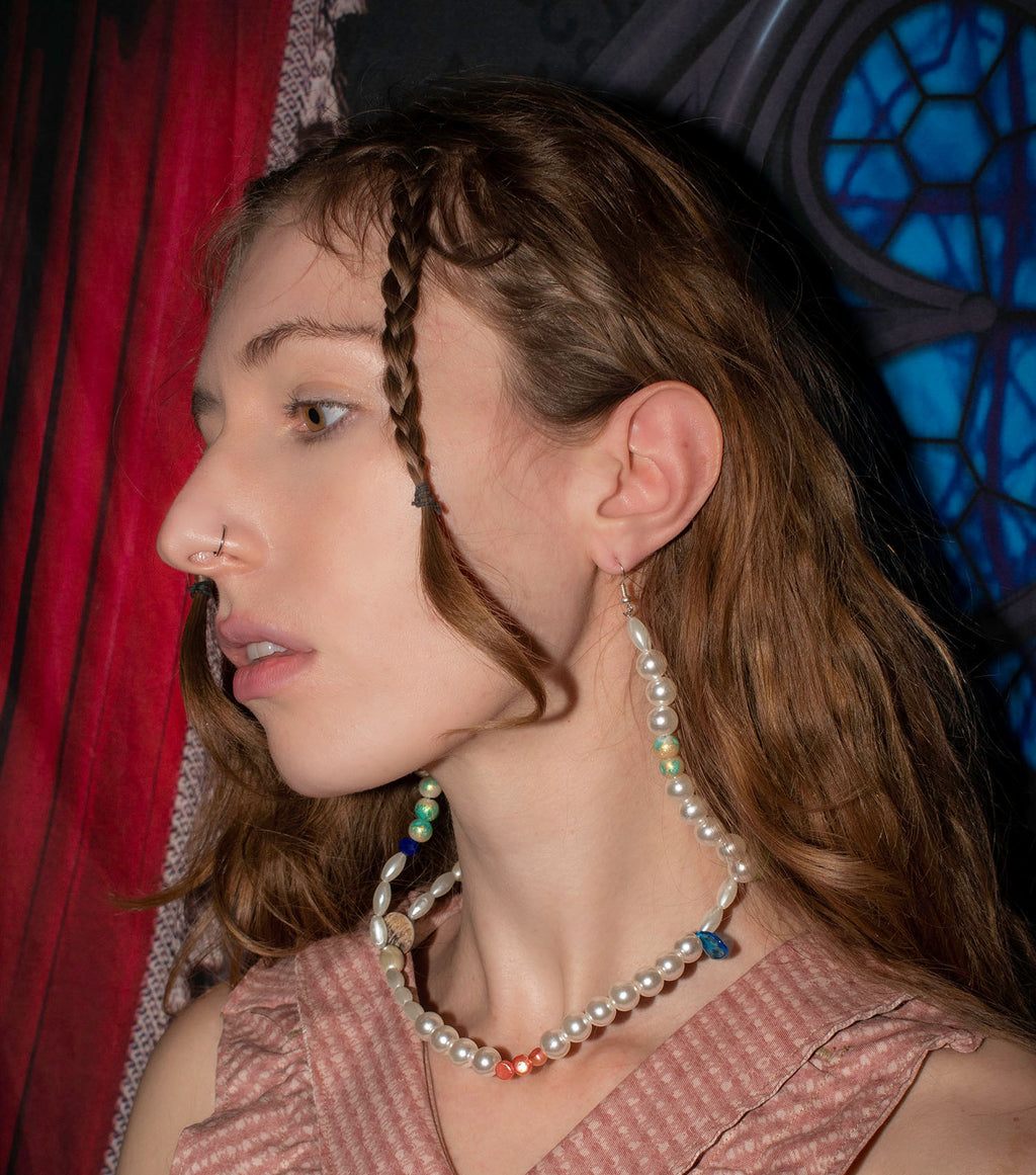 Earrings, Jewelry, Deska, Pearl Earrings, Hand beaded, shop kathleen, kathleen los angeles, kathleen, deska, independent artist, independent designer, los angeles boutique, choker, necklace, pearl choker, coral pearls