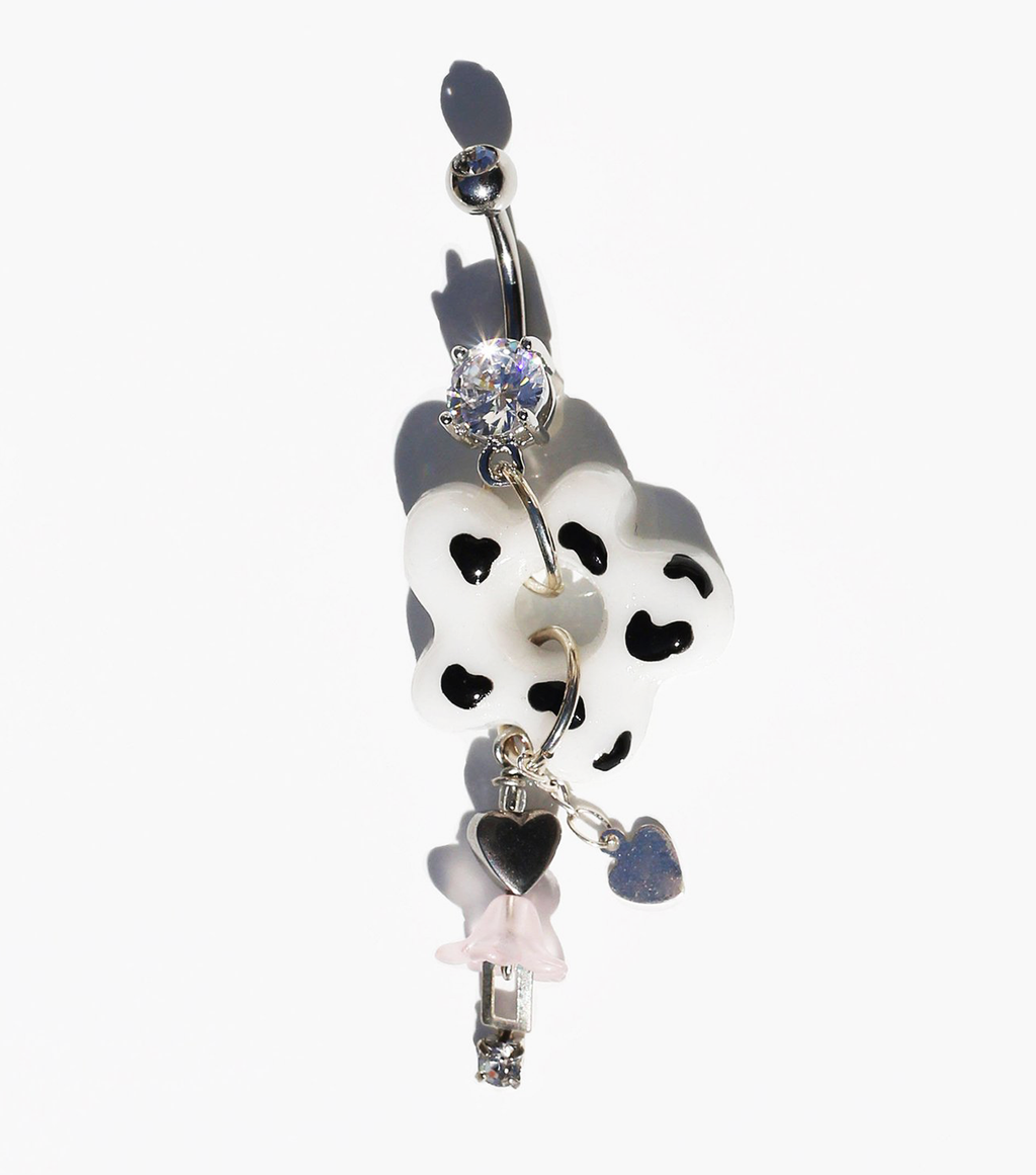 Joey Shares, Resin Earrings, Handmade, Los Angeles, Kathleen, Shop Kathleen, resin, jewelry, flower, charms, handmade, beads, heart, y2k, belly ring, navel piercing, navel ring, jewelry, cow print, belly button