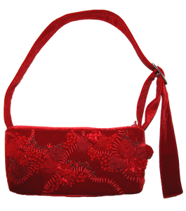 Matilda Aberg, Mini Bag, 90s Handbag, Sustainable Designer, Independent Designer, Stockholm Designer, Independent Fashion, Kathleen, Shop Kathleen, Kathleen Los Angeles, Los Angeles Boutique, Independent Boutique, Crushed Velvet Bag, Red Handbag, Embroidered Bag, Beaded Bag, Beaded Flowers, Floral Handbag, Flower  Handbag, Mini Bag, Recycled Fabric, Upcycled