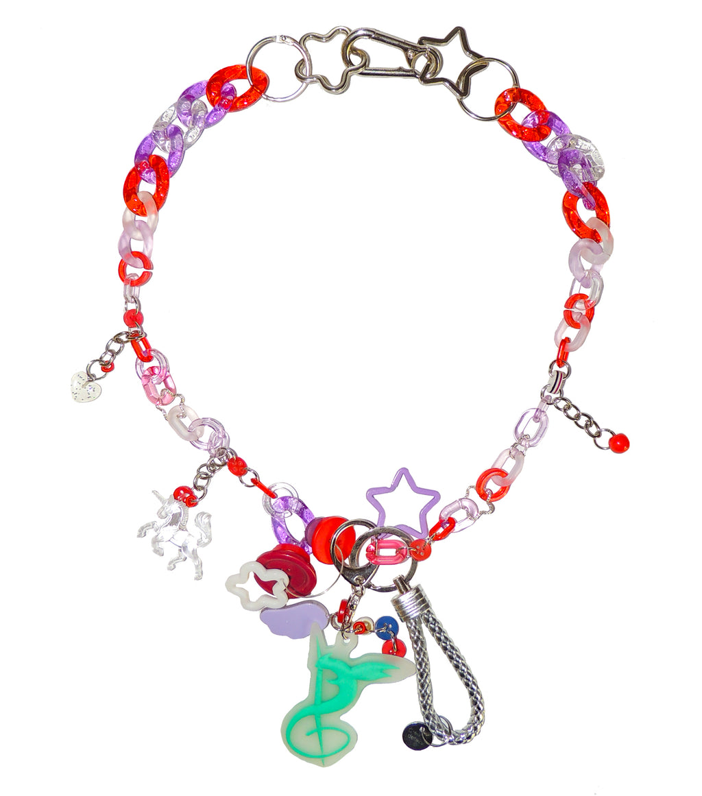 s/ash, slash, slash chain, chain necklace, unicorn necklace, decora, harajuku, independent designer, independent fashion, handmade, kathleen, shop kathleen, kathleen los angeles, rainbow chain, sparkle chain, sparkle heart, purse chain, tassel necklace, lucite, resin jewelry