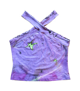 Gabrielle Rosenstein, Elf, printed, Kathleen, Kathleen Los Angeles, Independent Boutique, Independent Artist, Los Angeles Boutique, Independent Designer, Los Angeles Artist, independent fashion, hand drawn, artist tank top, lady top, velour top, criss cross tank, purple tank, fuzzy tank, star tank, shoe tank, fairy tank top, elf tank top, illustrated top, bunny lady, alien lady top