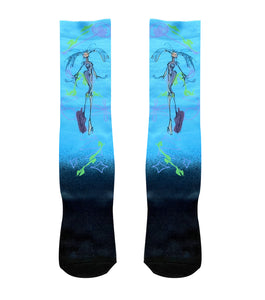 Gabrielle Rosenstein, Elf, printed, Kathleen, Kathleen Los Angeles, Independent Boutique, Independent Artist, Los Angeles Boutique, Independent Designer, Los Angeles Artist, independent fashion, hand drawn, artist socks, lady socks, fairy socks, alien lady socks, crew cocks, printed socks, art socks, drawing sock, anime socks, colorful socks, unisex socks, blue green socks, heart socks