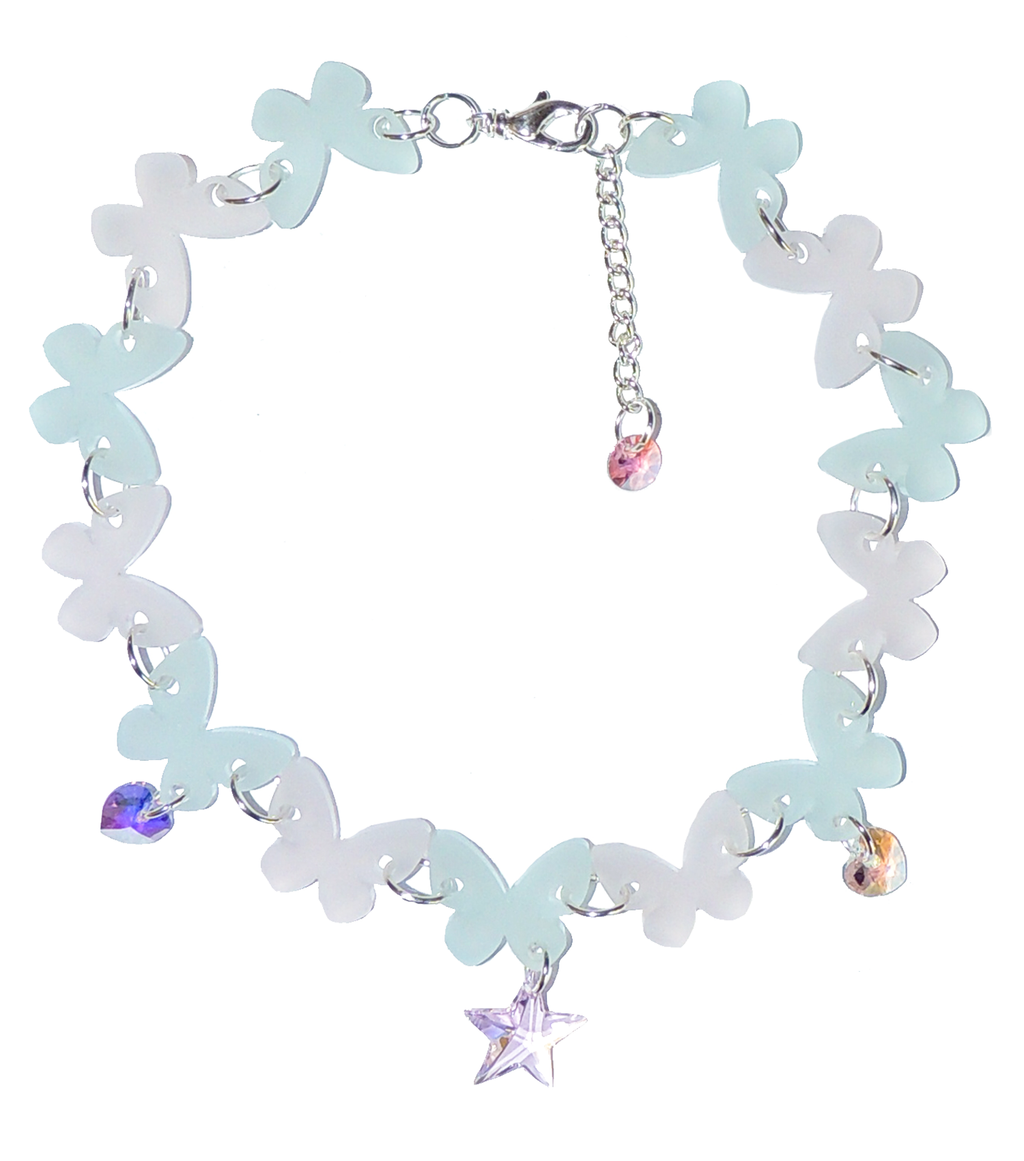 emma pryde, choker, resin, glitter, handmade, acrylic, acrylic necklace, los angeles boutique, kathleen, kathleen los angeles, necklace, butterfly, charms, sparkle, star, star charm, butterfly choker, y2k, kathleen, kathleen los angeles, shop kathleen, kathleen la, crystal necklace