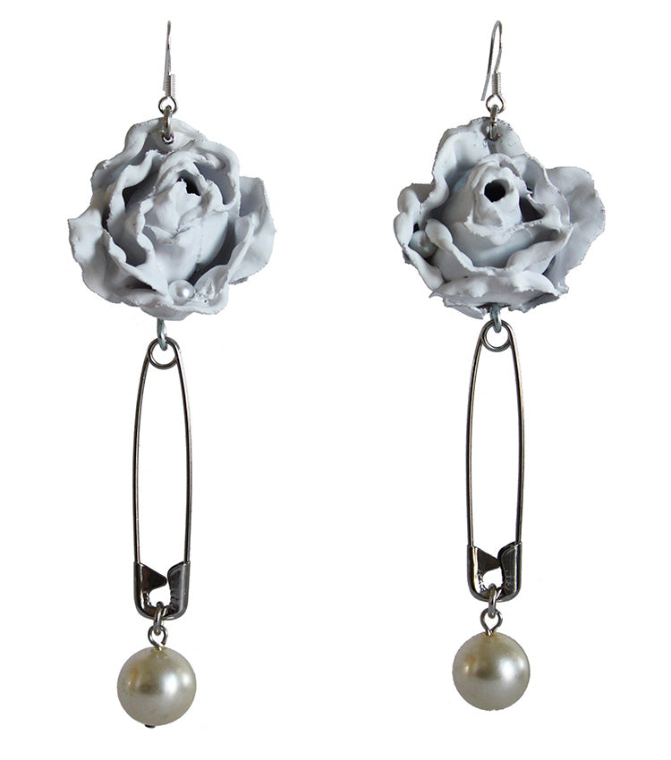 rose and pearl paper clip earrings, earrings, jewelry