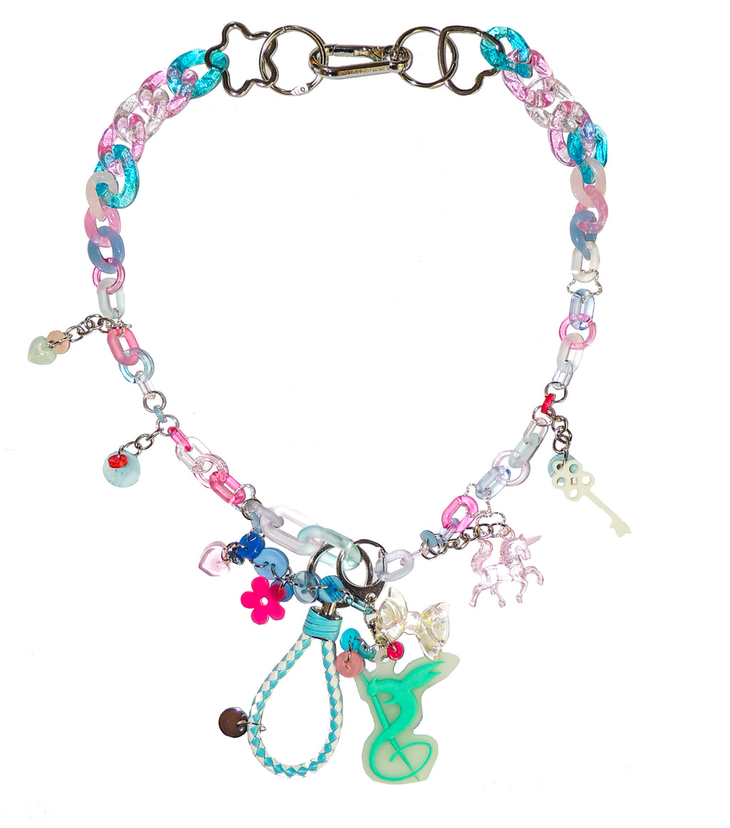 s/ash, slash, slash chain, chain necklace, unicorn necklace, decora, harajuku, independent designer, independent fashion, handmade, kathleen, shop kathleen, kathleen los angeles, rainbow chain, sparkle chain, sparkle heart, purse chain, tassel necklace, lucite, resin jewelry