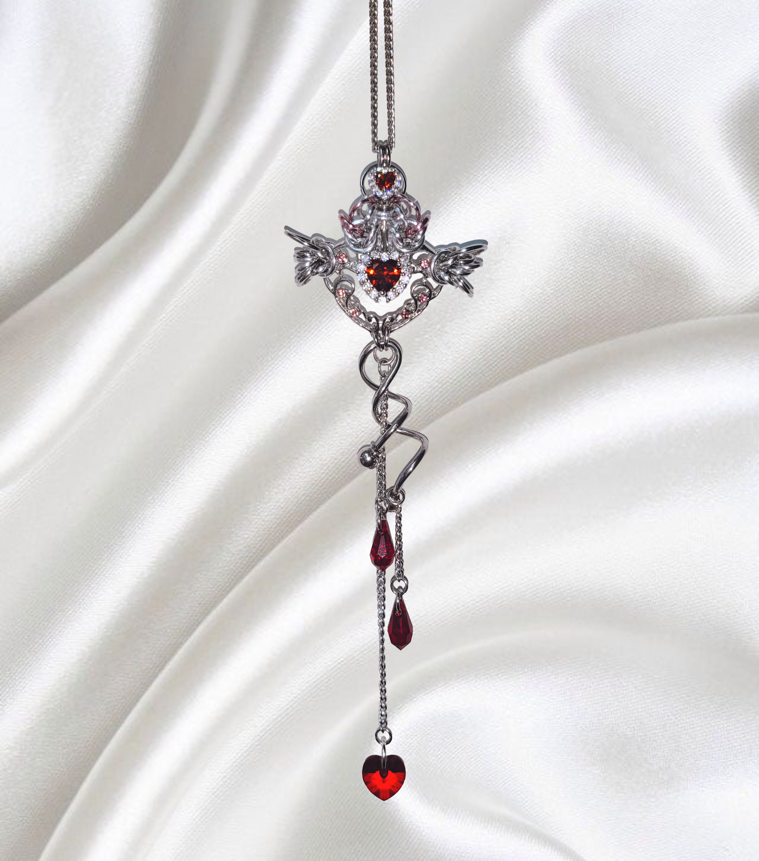 Closet children, necklace, choker, jewelry, made in Singapore, Singapore, handmade, one of a kind, stainless steel, anodized aluminum, titanium, Swarovski, crystal, gem, hoop, pink, purple, aurora lights, Los Angeles, shop Kathleen, Kathleen