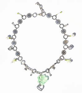 Joey Shares, Resin necklace, Handmade, Los Angeles, Kathleen, Shop Kathleen, resin, beads, vintage, charms, y2k, choker, flowers, stainless steel, one of a kind, cubic zirconia