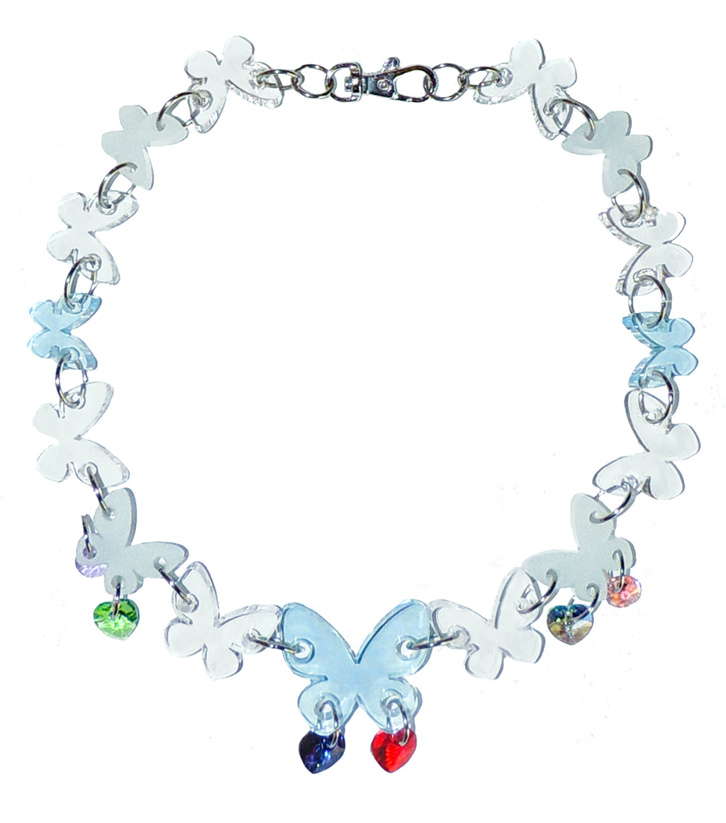 emma pryde, choker, resin, glitter, handmade, acrylic, acrylic necklace, los angeles boutique, kathleen, kathleen los angeles, necklace, butterfly, charms, sparkle, star, star charm, butterfly choker, y2k, kathleen, kathleen los angeles, shop kathleen, kathleen la, crystal necklace, sea glass