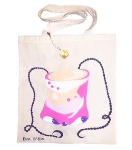 Ema Gaspar, Ema G B, hand painted tote, one of a kind, independent artist, independent designer, resin keychain, heart keychain, kathleen, kathleen los angeles, shop kathleen, independent boutique, indie boutique, tote bag, cotton tote, cartoon tote, pierced keychain, tie dye tote, hand dyed