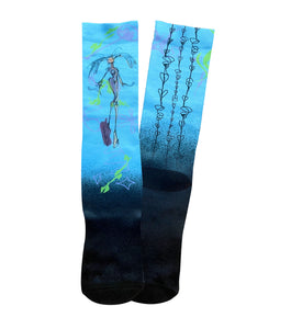 Gabrielle Rosenstein, Elf, printed, Kathleen, Kathleen Los Angeles, Independent Boutique, Independent Artist, Los Angeles Boutique, Independent Designer, Los Angeles Artist, independent fashion, hand drawn, artist socks, lady socks, fairy socks, alien lady socks, crew cocks, printed socks, art socks, drawing sock, anime socks, colorful socks, unisex socks, blue green socks, heart socks