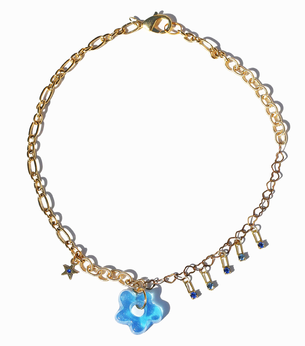 Joey Shares, Resin necklace, Handmade, Los Angeles, Kathleen, Shop Kathleen, resin, beads, vintage, charms, y2k, choker, flowers, one of a kind, cubic zirconia