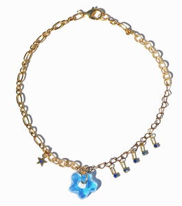 Joey Shares, Resin necklace, Handmade, Los Angeles, Kathleen, Shop Kathleen, resin, beads, vintage, charms, y2k, choker, flowers, one of a kind, cubic zirconia
