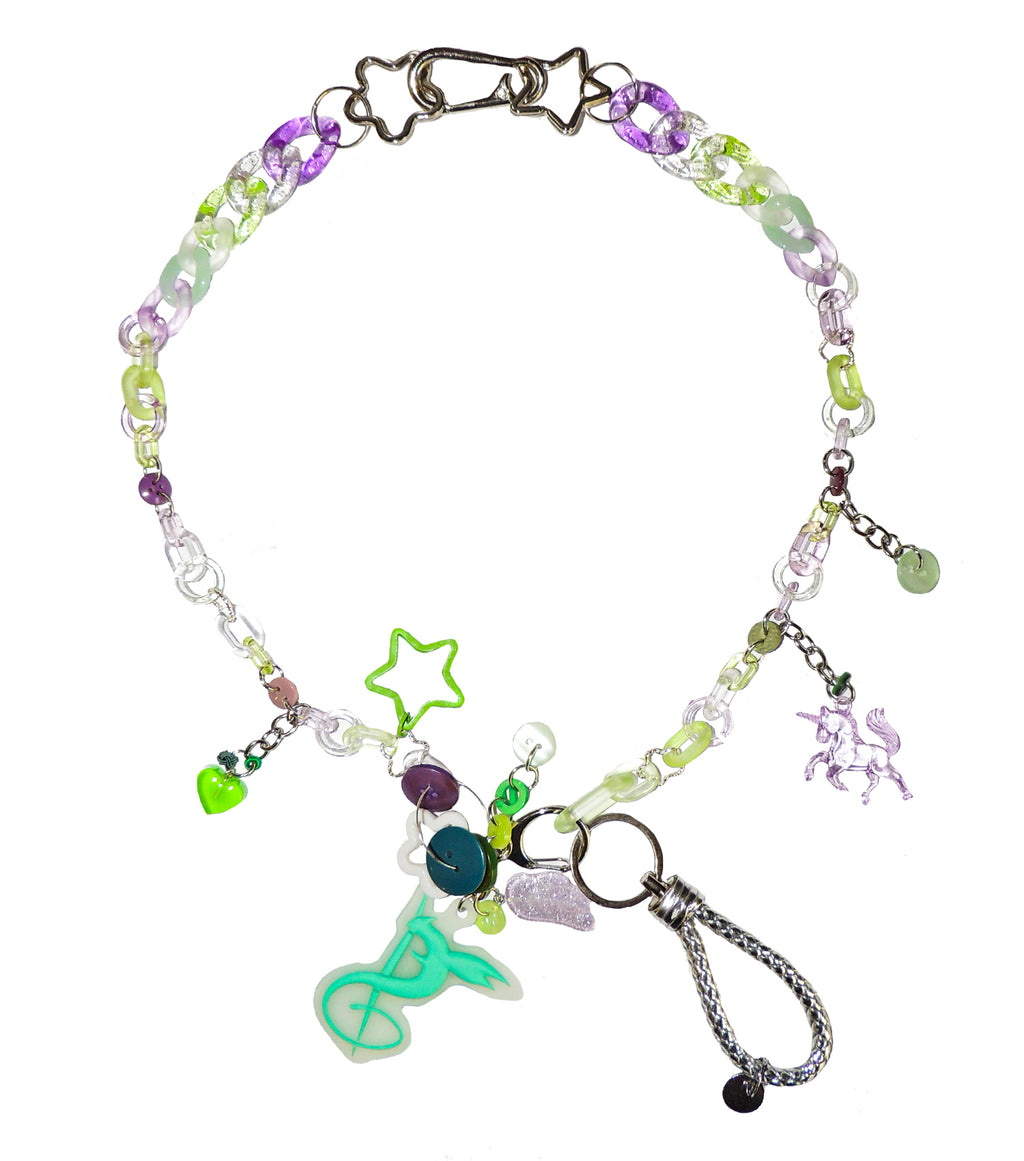 s/ash, slash, slash chain, chain necklace, unicorn necklace, decora, harajuku, independent designer, independent fashion, handmade, kathleen, shop kathleen, kathleen los angeles, rainbow chain, sparkle chain, sparkle heart, purse chain, tassel necklace, lucite, resin jewelry