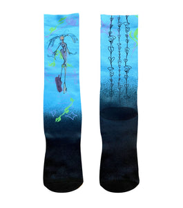 Gabrielle Rosenstein, Elf, printed, Kathleen, Kathleen Los Angeles, Independent Boutique, Independent Artist, Los Angeles Boutique, Independent Designer, Los Angeles Artist, independent fashion, hand drawn, artist socks, lady socks, fairy socks, alien lady socks, crew cocks, printed socks, art socks, drawing sock, anime socks, colorful socks, unisex socks, blue green socks, heart socks
