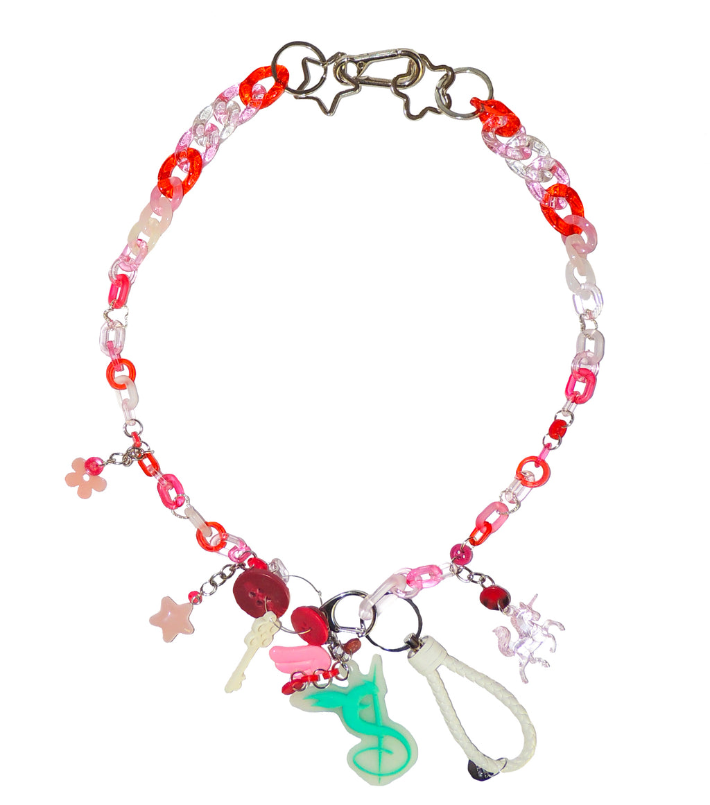 s/ash, slash, slash chain, chain necklace, unicorn necklace, decora, harajuku, independent designer, independent fashion, handmade, kathleen, shop kathleen, kathleen los angeles, rainbow chain, sparkle chain, sparkle heart, purse chain, tassel necklace, lucite, resin jewelry
