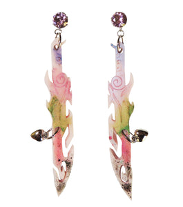 earrings, emma pryde, Madison artist, handmade, dagger, sword, shop kathleen, kathleen, los angeles, handmade, crystal, lasercut, cz, Swarovski, kathleen los angeles, shop kathleen, kathleen la, crystal earrings, emma pryde earrings, emma pryde necklaces, jewel earrings, anime earrings, video game earrings, scimitar earrings, small business, hand cast resin earrings, glitter earrings