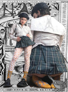 BONE, BONE69, B0NE69, London artist, independent fashion, independent designer, one of a kind, independent fashion, handmade fashion, plaid skirt, wrap skirt, kilt, wrap kilt, anime skirt, punk skirt, kathleen, kathleen los angeles, independent boutique, los angeles boutique, los angeles fashion, one of a kind