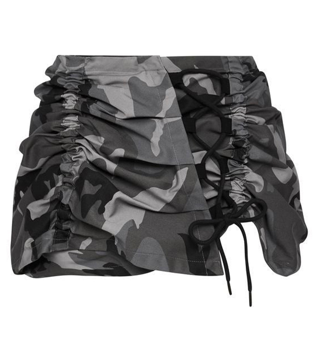 mini skirt, australian designer, independent fashion, independent designer, independent boutique, handmade, mini ruched skirt, handmade skirt,  asymmetrical skirt, Karla Laidlaw, karlalaidlaw, Kathleen, Shop Kathleen, ruched skirt, plaid skirt, corset skirt, lace up skirt, came, camouflage, camouflage skirt