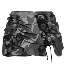 mini skirt, australian designer, independent fashion, independent designer, independent boutique, handmade, mini ruched skirt, handmade skirt,  asymmetrical skirt, Karla Laidlaw, karlalaidlaw, Kathleen, Shop Kathleen, ruched skirt, plaid skirt, corset skirt, lace up skirt, came, camouflage, camouflage skirt