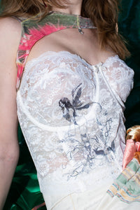 Gabrielle Rosenstein, Elf, Fairy, Dog, Flowers, Screen printed, Vintage, Made in Los Angeles, Second Hand, Sustainable, Kathleen, Kathleen Los Angeles, Independent Boutique, Independent Artist, Los Angeles Boutique, Independent Designer, Los Angeles Artist, elf corset, elf top, elf tank, elf tank top, fairy top, fairy corset, fairy lingerie, elf lingerie, Hand printed, made in Los Angeles, handmade, underbust corset, nude corset