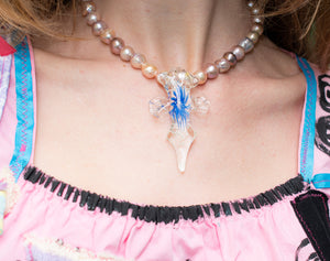 Janky Jewels, Kathleen, Los Angeles, Boutique, New York, Pearl Choker, Kathleen Los Angeles, Handmade, Freshwater pearls, charm necklace, pearl choker, Los Angeles Boutique, Gothic choker, glow in the dark choker, rave choker, rave cross, rave pearls, fish rank choker, yellow choker, goth choker, vampire choker