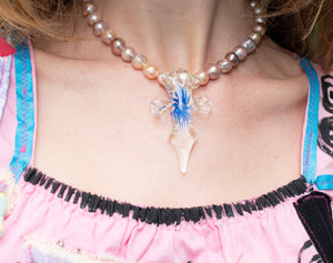 Janky Jewels, Kathleen, Los Angeles, Boutique, New York, Pearl Choker, Kathleen Los Angeles, Handmade, Freshwater pearls, charm necklace, pearl choker, Los Angeles Boutique, Gothic choker, glow in the dark choker, rave choker, rave cross, rave pearls, fish rank choker, yellow choker, goth choker, vampire choker