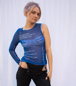 Di petsa, mesh bra, mesh bralette, graphic bralette, Kathleen, Kathleen Los Angeles, Los Angeles boutique, independent artist, independent designer, independent fashion, independent boutique, wetness script, wet look, wet script bra, mesh panties, mesh underwear, wet script pants, wet script panties, t-shirt, cotton t-shirt, wetness t-shirt, cries in public t-shirt, tee shirt, DI PETSA tee, embroidered t-shirt, embroidered tee, mesh top, one sleeve top, wetness script top, wetness script one sleeve mesh top
