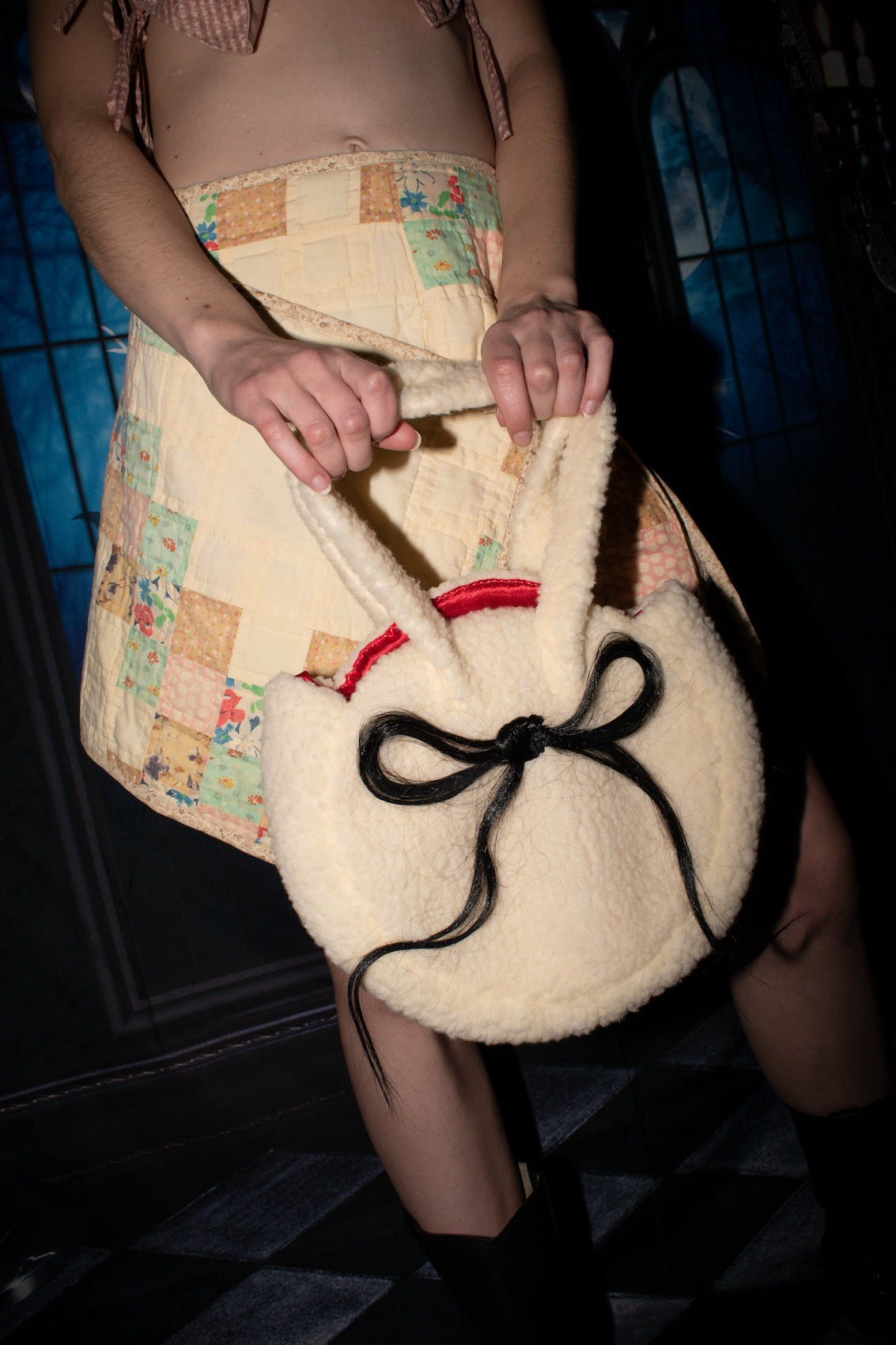 handmade jacket, Kathleen, Shop Kathleen, Kathleen los Angeles, Los Angeles fashion, small business, hurtence, made in London, london designer, upcycled, recycled, collage tote, collage purse, ethical handbag, furry handbag, fuzzy tote, sustainable purse, sustainable bag, ethical fashion, ribbon bag, tote bag, bow bag, sheepskin bag, faux fur bag, hair bag, hair purse, hair bow, patchwork purse, handsewn bag, wing patch, sheep purse