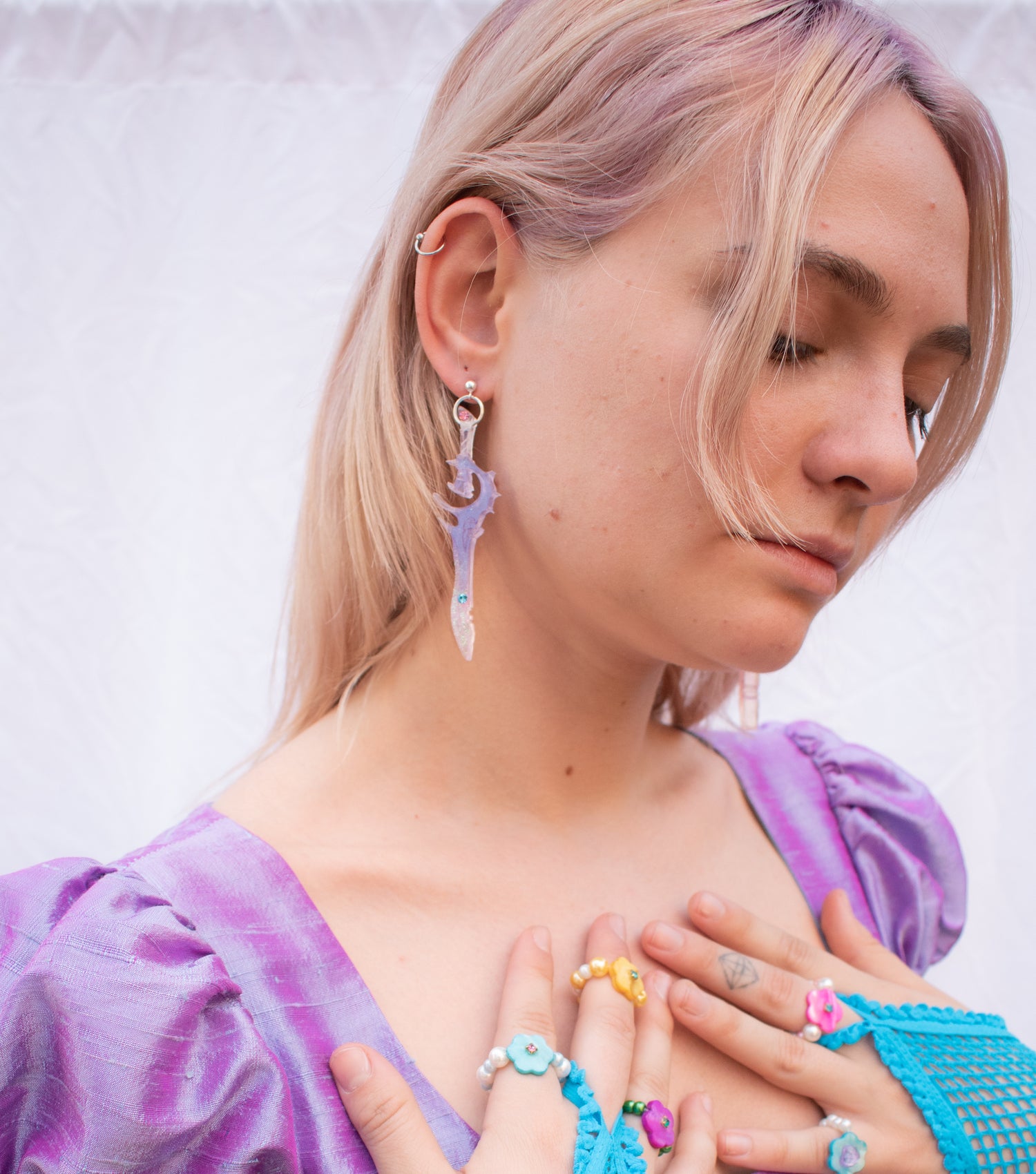 Purple Glitter Dagger Earrings