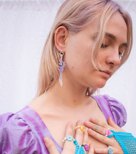 Purple Glitter Dagger Earrings