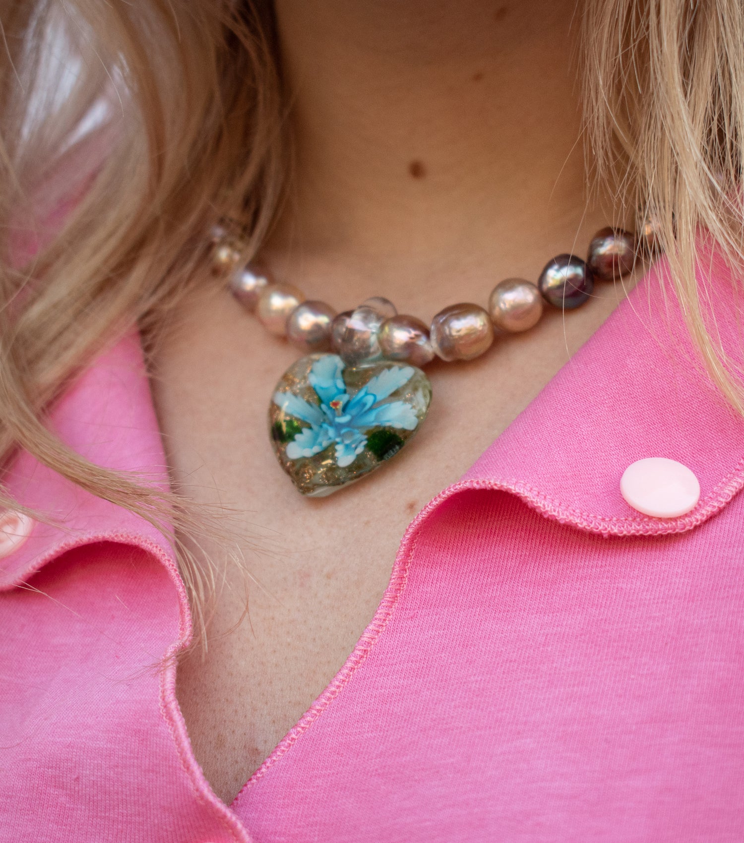 Janky Jewels, Kathleen, Los Angeles, Boutique, New York, Pearl Choker, Kathleen Los Angeles, Handmade, Freshwater pearls, charm necklace, pearl choker, Los Angeles Boutique, Gothic choker, heart choker, glass heart
