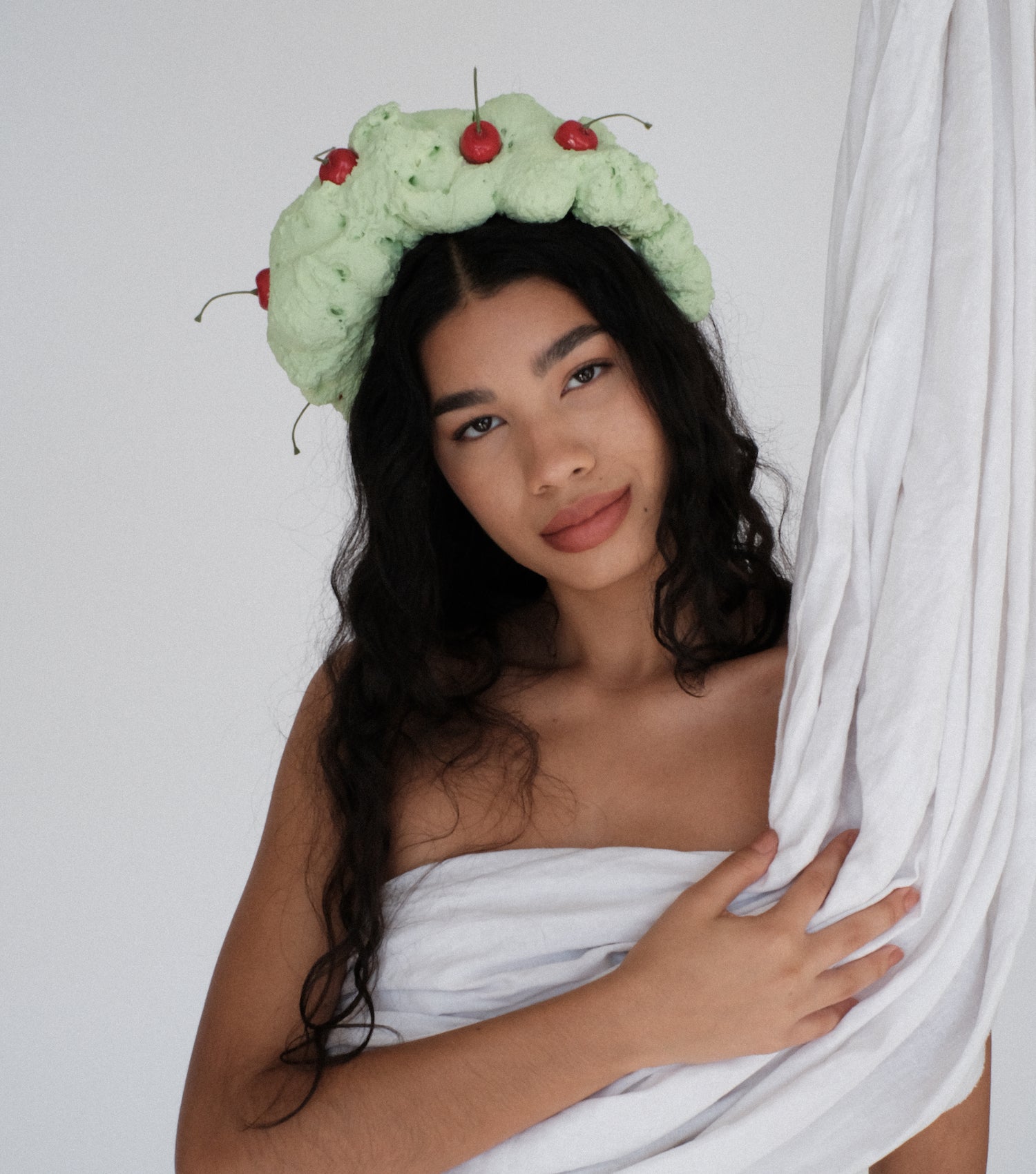 Kathleen, Shop Kathleen, Los Angeles, Sustainable headband, headpiece, bagel headband, 323, 3234u, foam headband, sustainable hat, handmade headband, handmade headpiece, radish headpiece, radish headband, ice cream headband, cherry headband