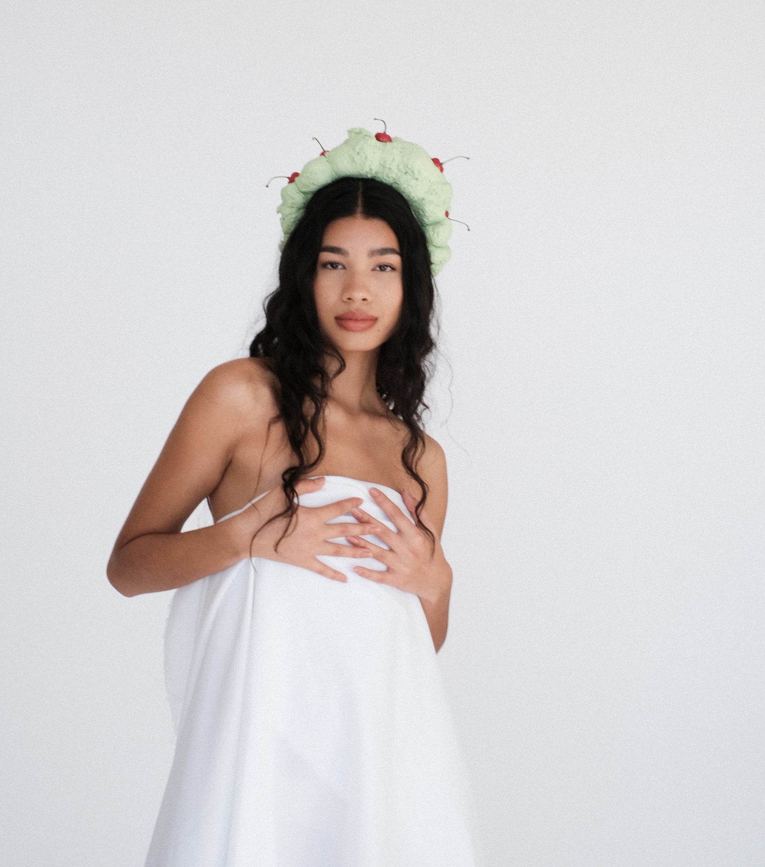 Kathleen, Shop Kathleen, Los Angeles, Sustainable headband, headpiece, bagel headband, 323, 3234u, foam headband, sustainable hat, handmade headband, handmade headpiece, radish headpiece, radish headband, ice cream headband, cherry headband