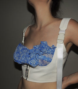 nodress white denim half corset, corset, top, kathleen, shop kathleen