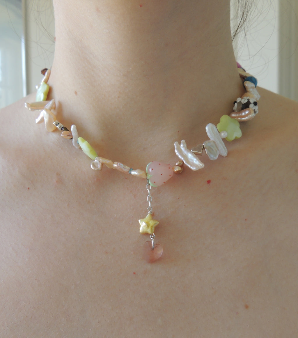 Janky Jewels, Kathleen, Los Angeles, Boutique, New York, Pearl Choker, Kathleen Los Angeles, Handmade, Freshwater pearls, charm necklace, pearl choker, Los Angeles Boutique