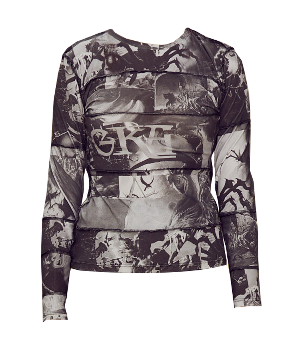 GKA, gautam Kapoor, made in Australia, Australia, australian designer, Melbourne, made in Melbourne, Melbourne designer, graphic, digital, digital print, fantasy, dark fantasy, black and white, top,long sleeve, graphic print, print, cotton, Los Angeles, Kathleen