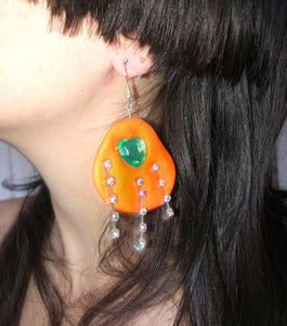 Tati Jewellery, polymer clay, handmade, orange, green, heart, earring