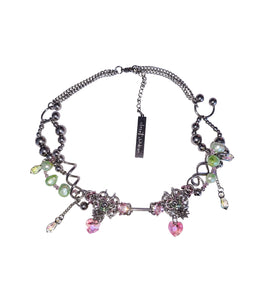 Closet children, necklace, choker, jewelry, made in Singapore, Singapore, handmade, one of a kind, stainless steel, anodized aluminum, titanium, Swarovski, crystal, gem, hoop, pink, purple, aurora lights, Los Angeles, shop Kathleen, Kathleen