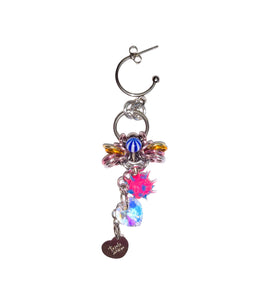 Closet children, earring, earrings, jewelry, made in Singapore, Singapore, handmade, one of a kind, stainless steel, anodized aluminum, titanium, Swarovski, crystal, gem, hoop, pink, purple, aurora lights, Los Angeles, shop Kathleen, Kathleen